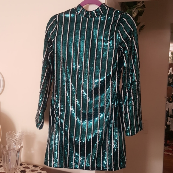 Sequin mini-dress with high neck in stripe - Picture 6 of 7